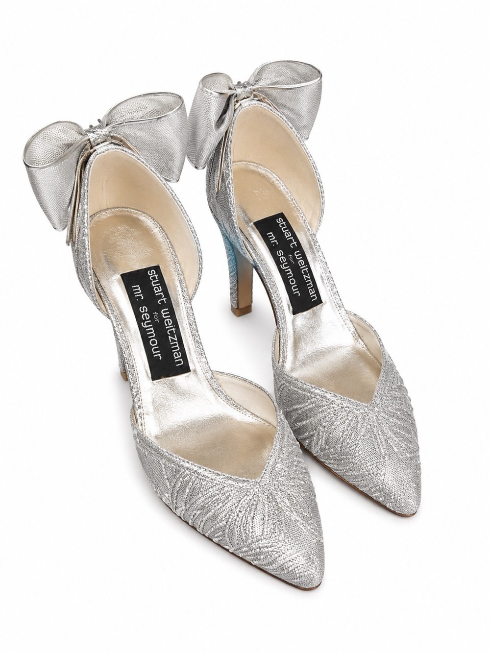 Vintage Stuart Weitzman for Mr. Seymour Silver Bow Pointed Toe Heels Size 6